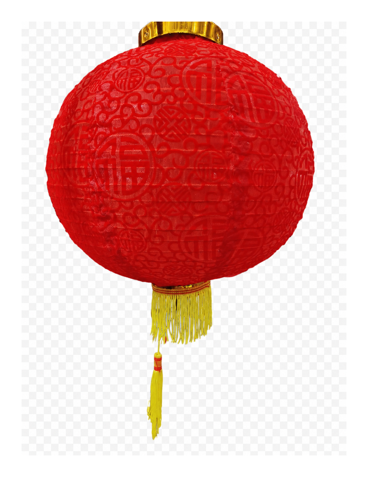 Fourteen-inch red cloth lantern opened with Fu patterns and yellow tassels